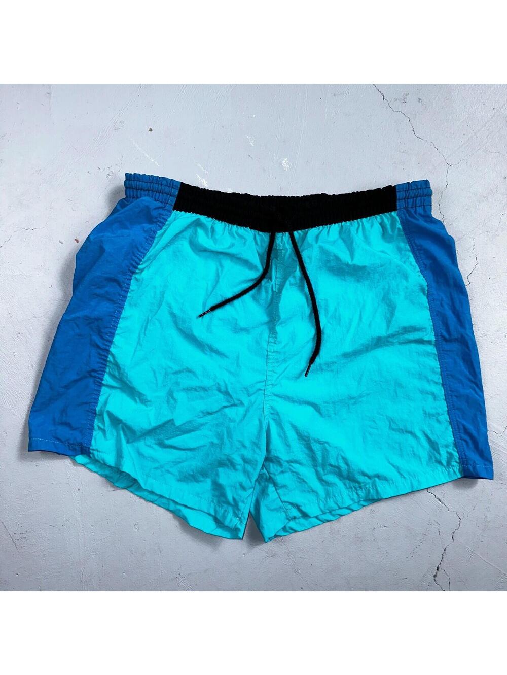 Express Short Surf Swim Trunks Mens L Board Pockets Swimwear Blue Vintage 80s